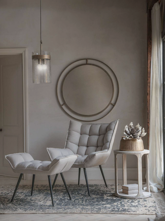 Christina Lounge Chair with Footstool – Oatmeal Linen