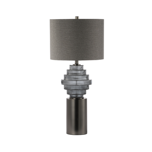 Cosmic Smoke Glass Table Lamp with Grey Linen Shade