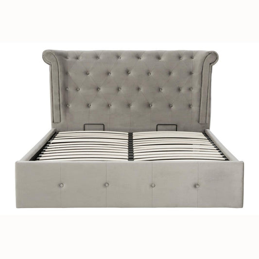 Edie Kingsize Brushed Grey Velvet Ottoman Bed