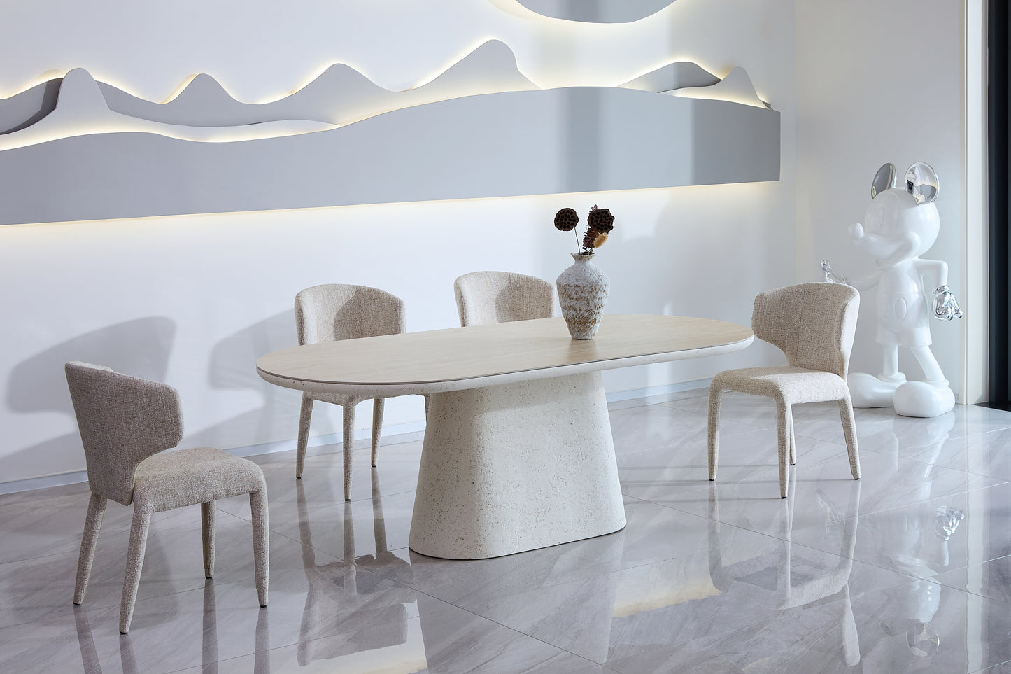 Elara Rectangular Ivory & Travertine Dining Table – 6–8 Seater 200cm