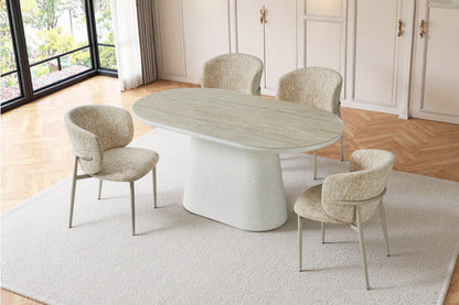 Elara Curved Rectangular Travertine Dining Table 160cm – 4–6 Seater Ivory
