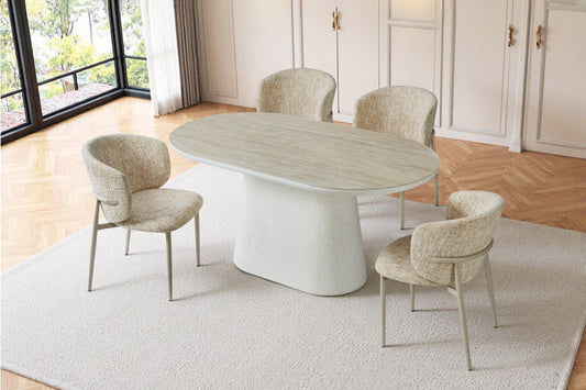 Elara Curved Rectangular Travertine Dining Table 160cm – 4–6 Seater Ivory