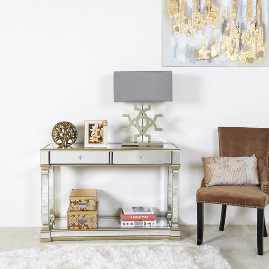 Elegant Andreas Mirrored Console Table with Gold Trim