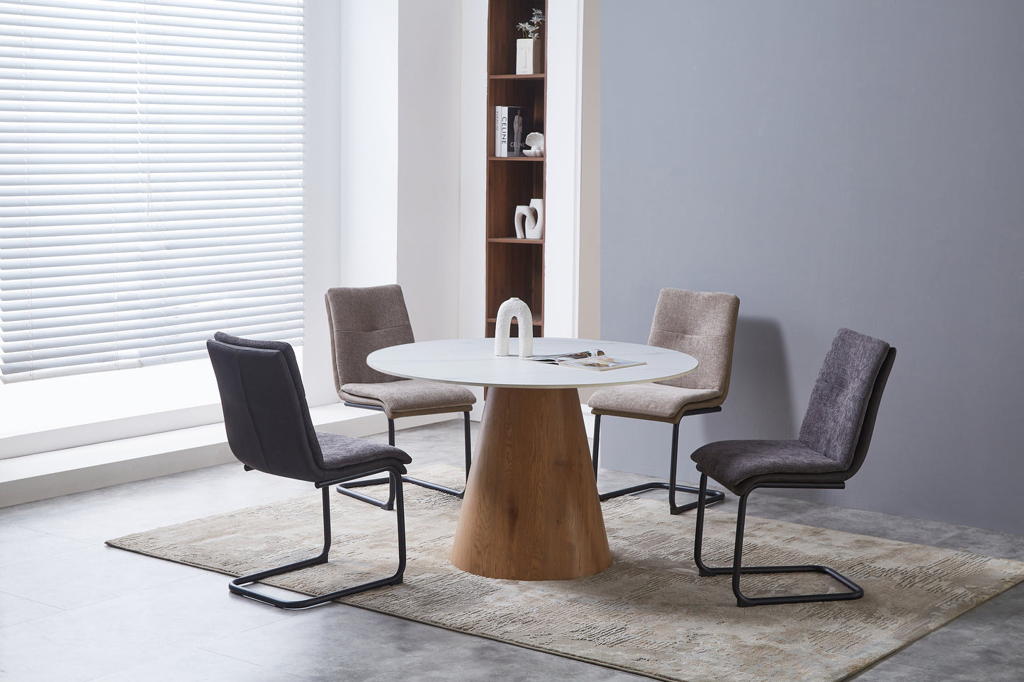 Liora Round Walnut & White Sintered Stone Dining Table