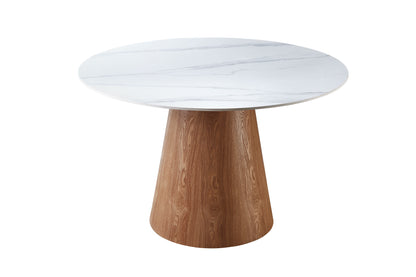 Liora Round Walnut & White Sintered Stone Dining Table