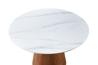 Liora Round Walnut & White Sintered Stone Dining Table