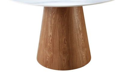 Liora Round Walnut & White Sintered Stone Dining Table
