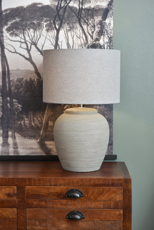 Modern Etched Baxton Grey Ceramic Table Lamp with Shade