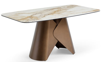 Orvella Rectangular Brass & White Dining Table – 2–4 Seater 120cm
