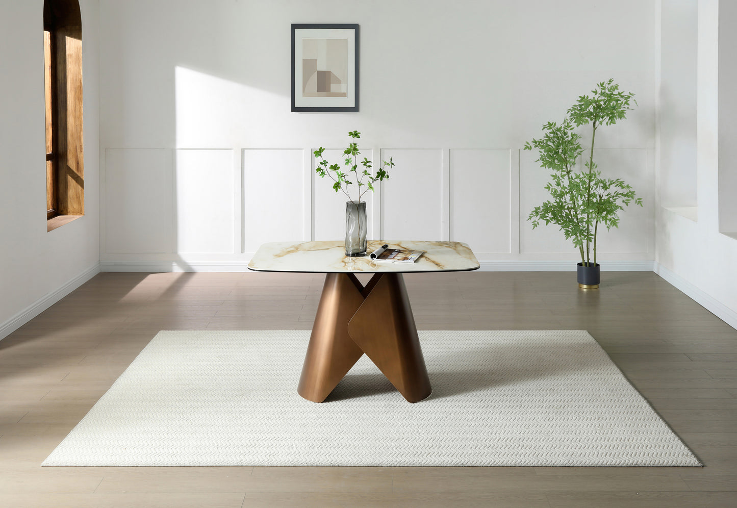 Orvella Rectangular Brass & White Dining Table – 2–4 Seater 120cm