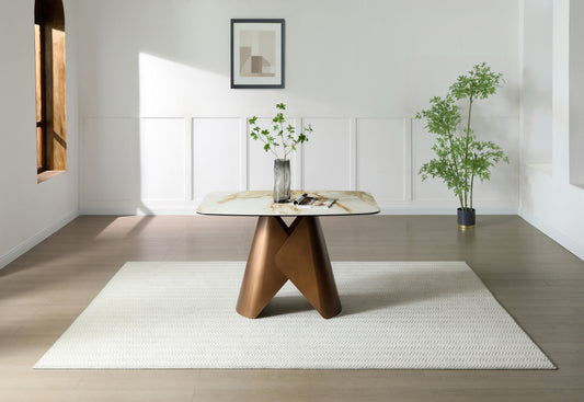 Orvella Rectangular Brass & White Dining Table – 2–4 Seater 120cm