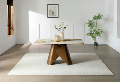 Orvella Rectangular Brass & White Dining Table – 4–6 Seater 160cm