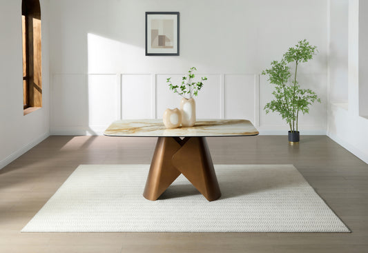 Orvella Rectangular Brass & White Dining Table – 4–6 Seater 160cm
