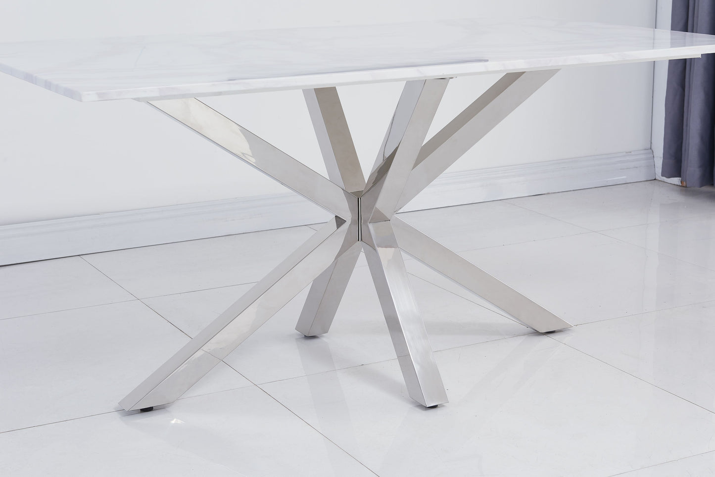 River 1.6m White & Grey Ceramic Marble Dining Table