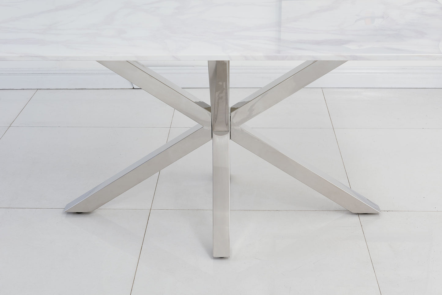 River 1.6m White & Grey Ceramic Marble Dining Table