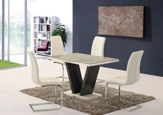 Zoe High Gloss Grey and White V Shape 1.2m Dining Table