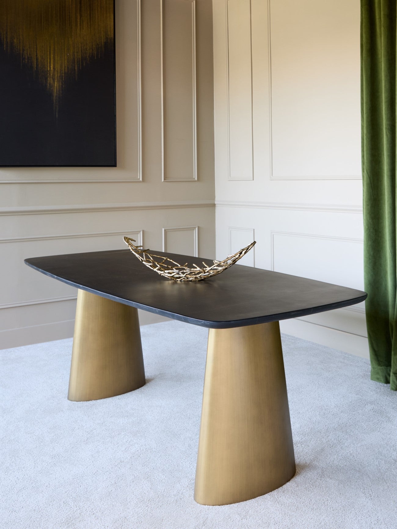 Aurelia | Rectangular Black Marble & Brass Dining Table (200 × 90 cm)