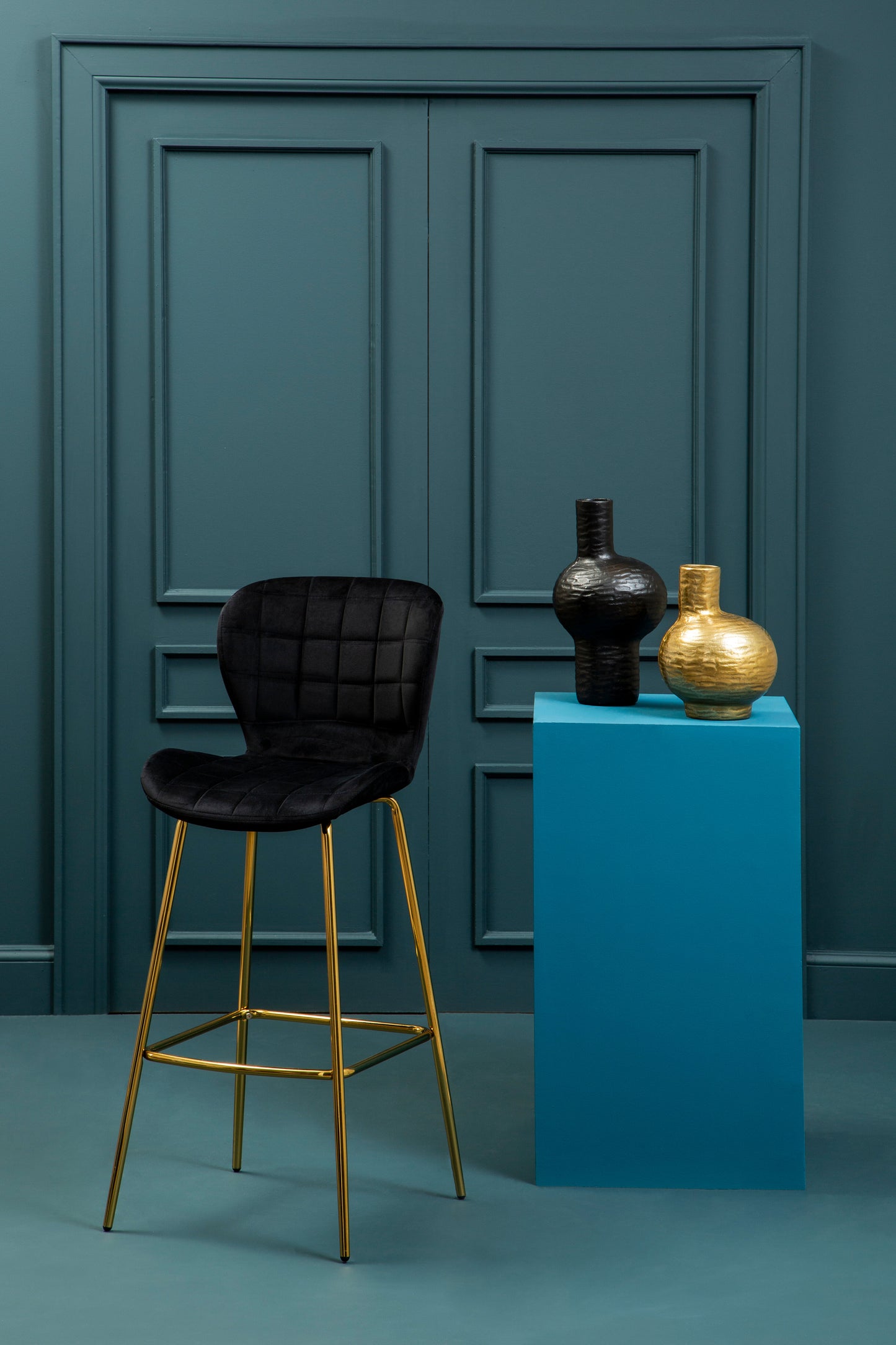 Valenza Velvet Bar Stool – Gold or Chrome Legs