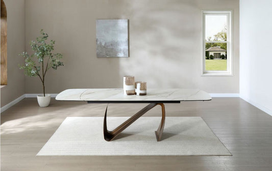 Varese Extendable Brass & Sunset Statuario Dining Table