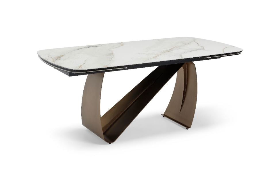 Varese Extendable Brass & Sunset Statuario Dining Table