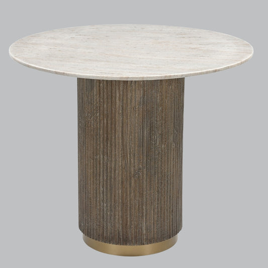 Beau Dining Table – Marble Top with Antique Brass & Sculpted Wood Base