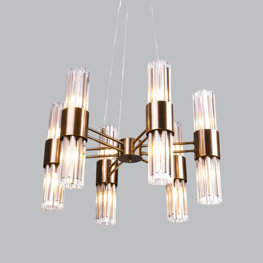 Caden 12-Bulb Chandelier – 6 Arm, Antique Brass & Glass