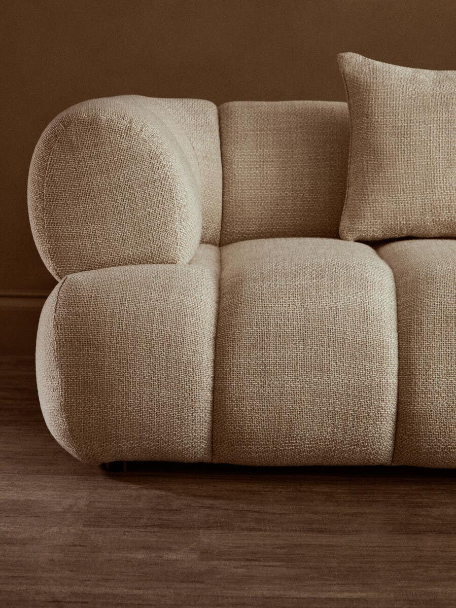 Monroe Cream Curved Sofa – Quilted Linen 3 Seater