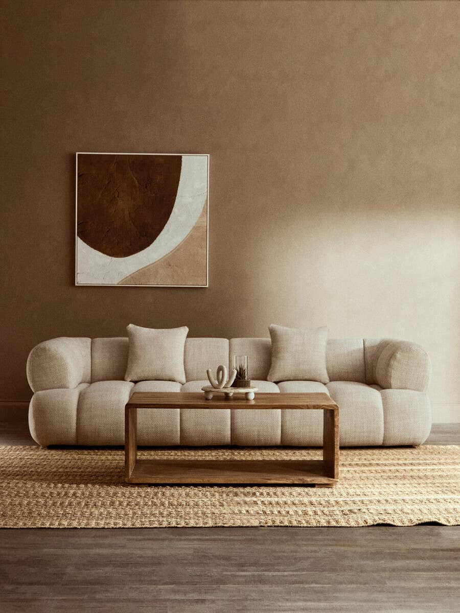 Monroe Cream Curved Sofa – Quilted Linen 3 Seater