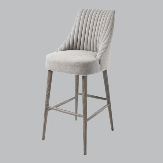 Pair of Milo Bar Stools – Warm Grey Fabric & Natural Oak Legs