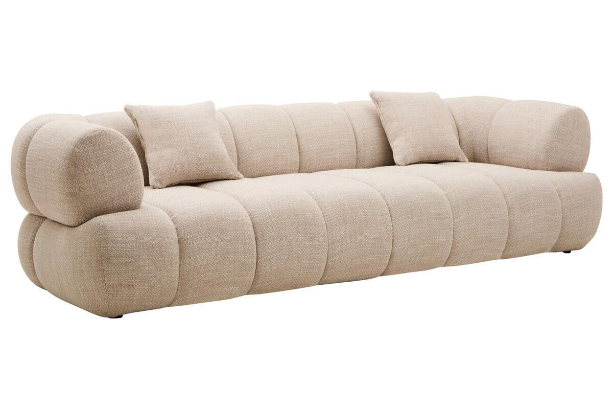 Monroe Cream Curved Sofa – Quilted Linen 3 Seater