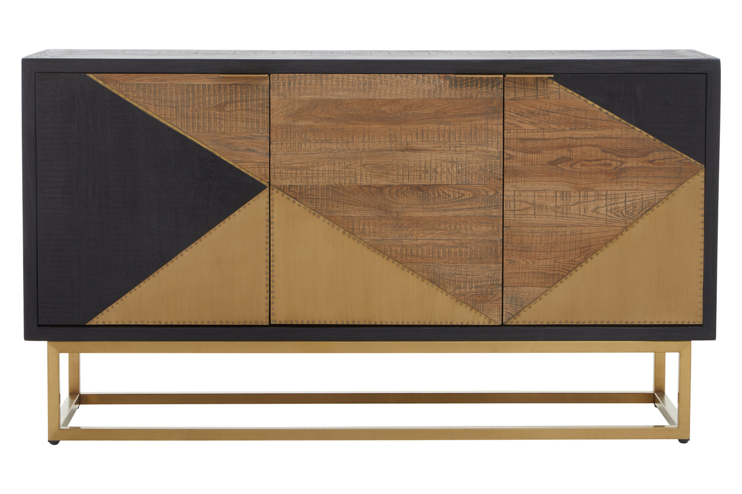 Ora Three Door Sideboard – Black & Brown Oak with Brass Detailing