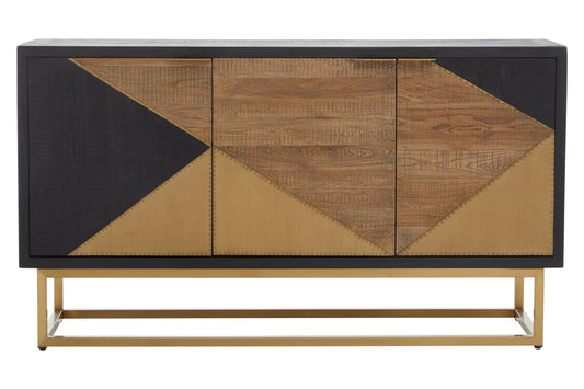 Ora Three Door Sideboard – Black & Brown Oak with Brass Detailing
