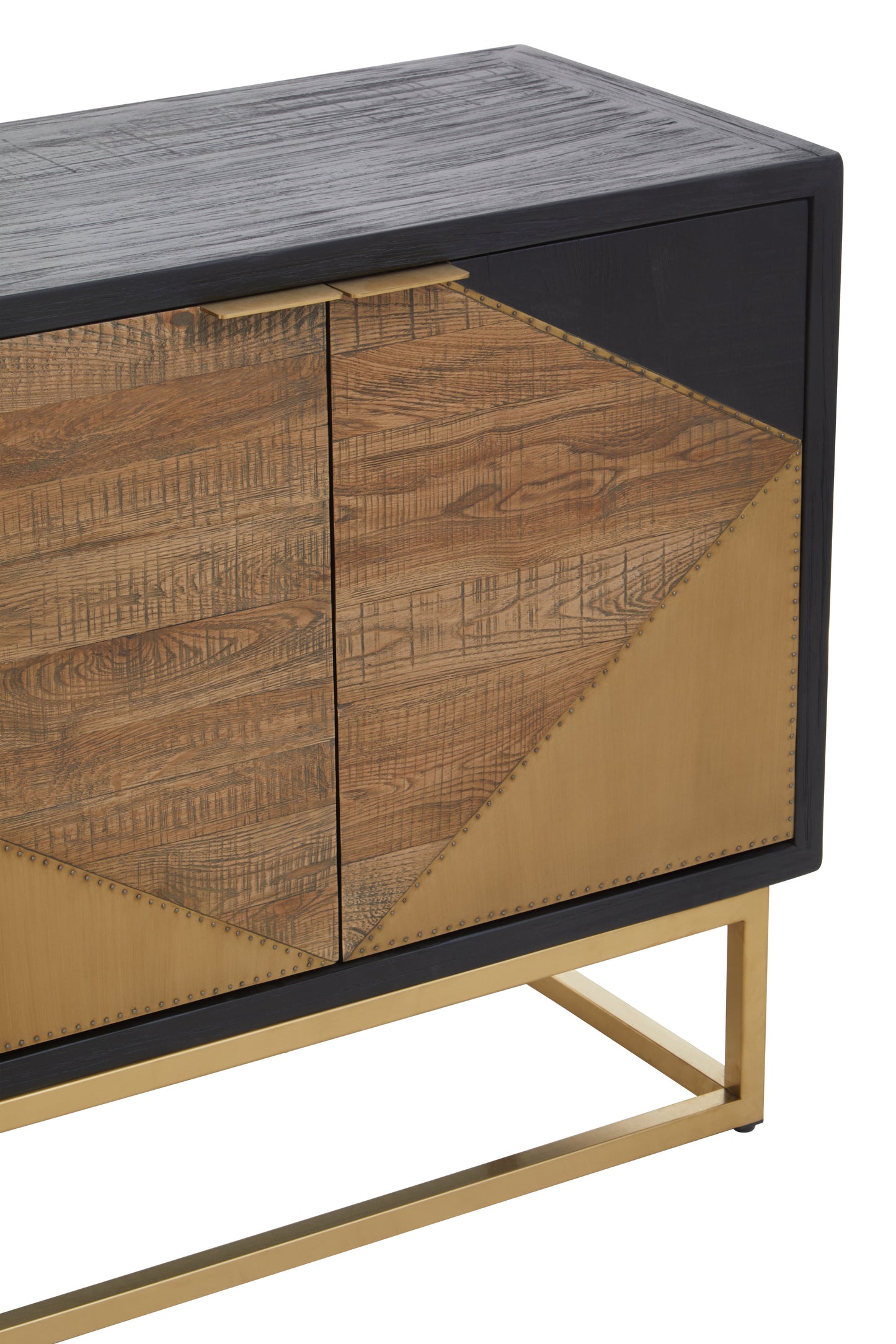 Ora Three Door Sideboard – Black & Brown Oak with Brass Detailing
