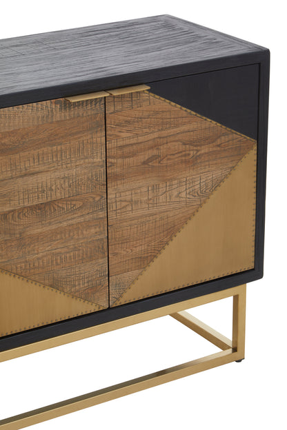 Ora Three Door Sideboard – Black & Brown Oak with Brass Detailing