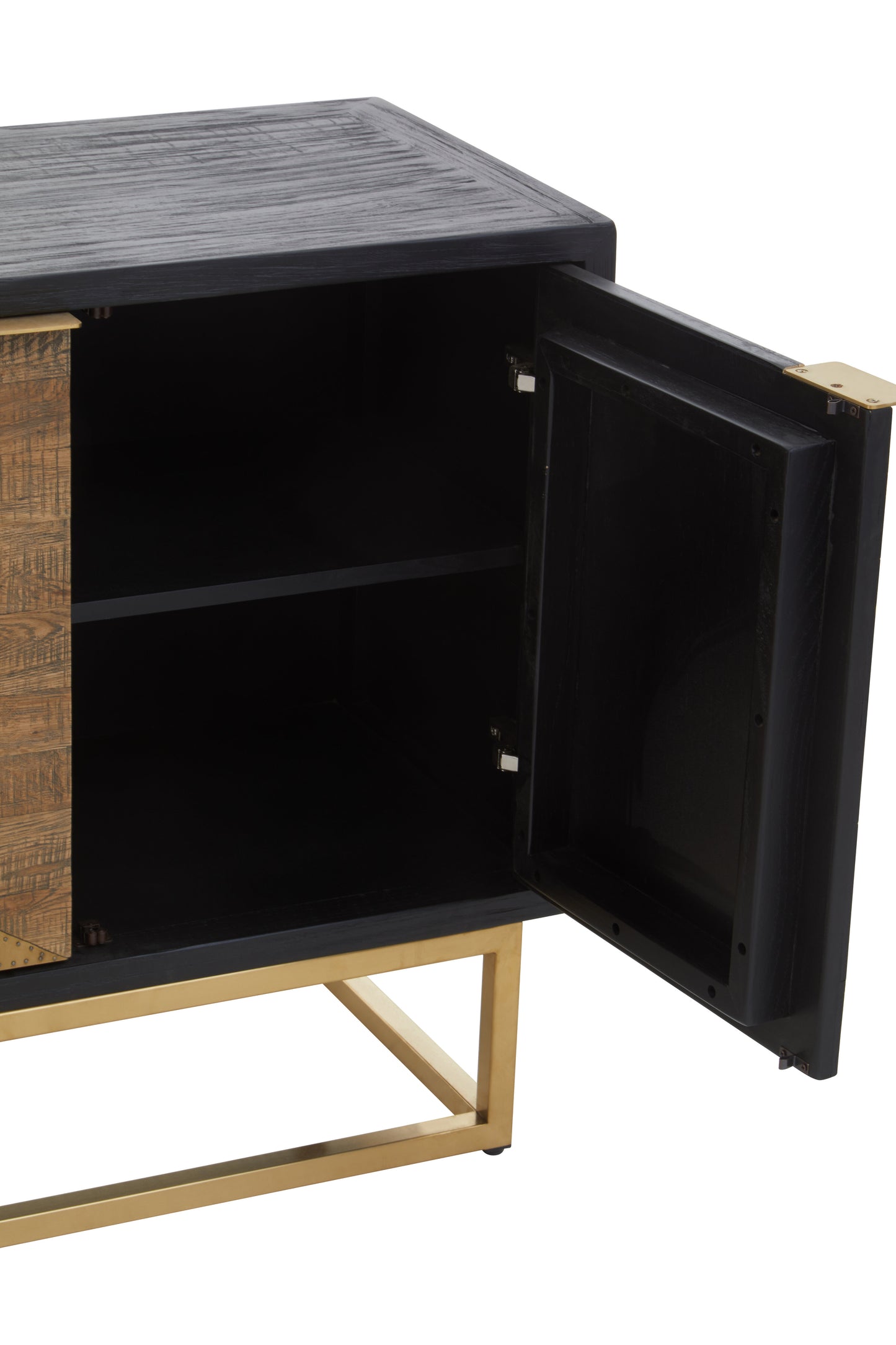 Ora Three Door Sideboard – Black & Brown Oak with Brass Detailing