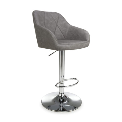 Pair of Martha Bar Stools – Leather Effect with Swivel & Gas Lift
