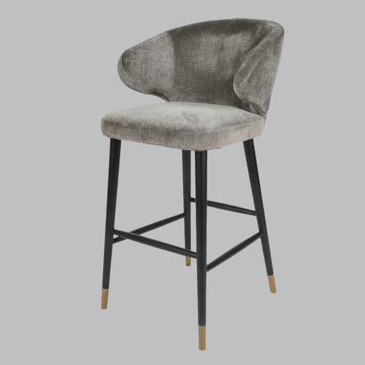 Pair of Nico Bar Stools – Mouse Chenille & Black Metal Legs