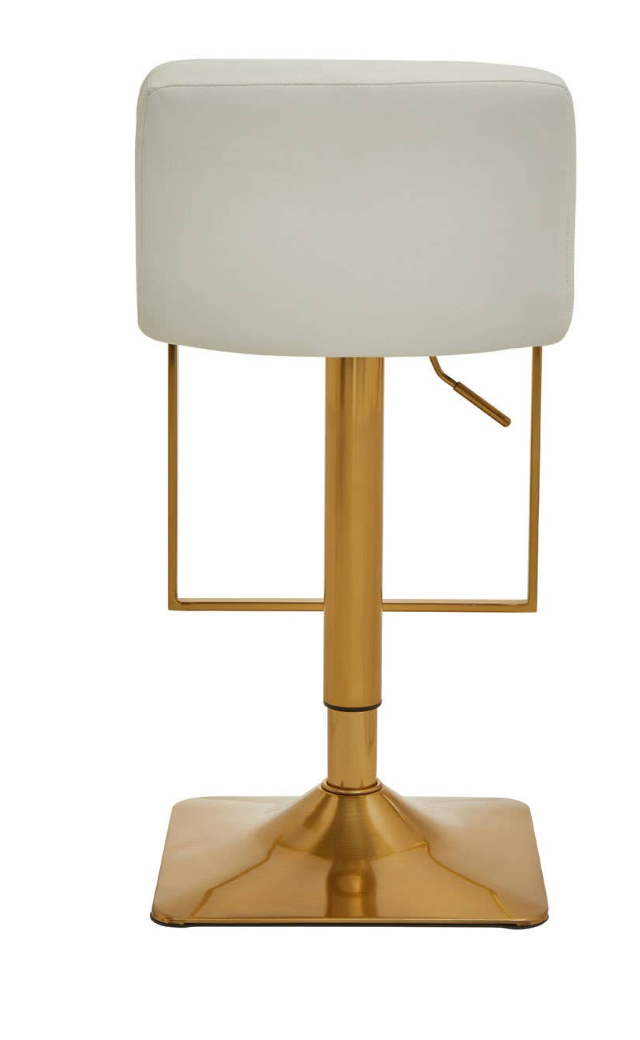 Valella White Faux Leather Diamond Tufted Stool with Gold Base & Gas Lift