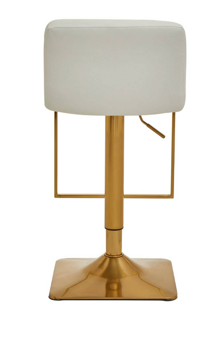 Valella White Faux Leather Diamond Tufted Stool with Gold Base & Gas Lift