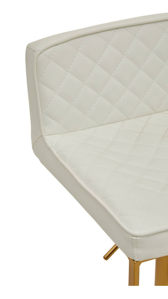 Valella White Faux Leather Diamond Tufted Stool with Gold Base & Gas Lift