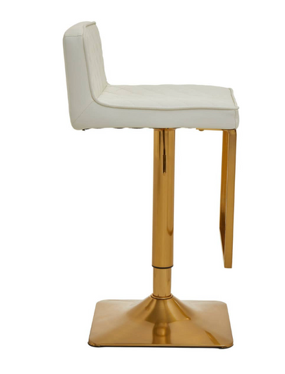 Valella White Faux Leather Diamond Tufted Stool with Gold Base & Gas Lift