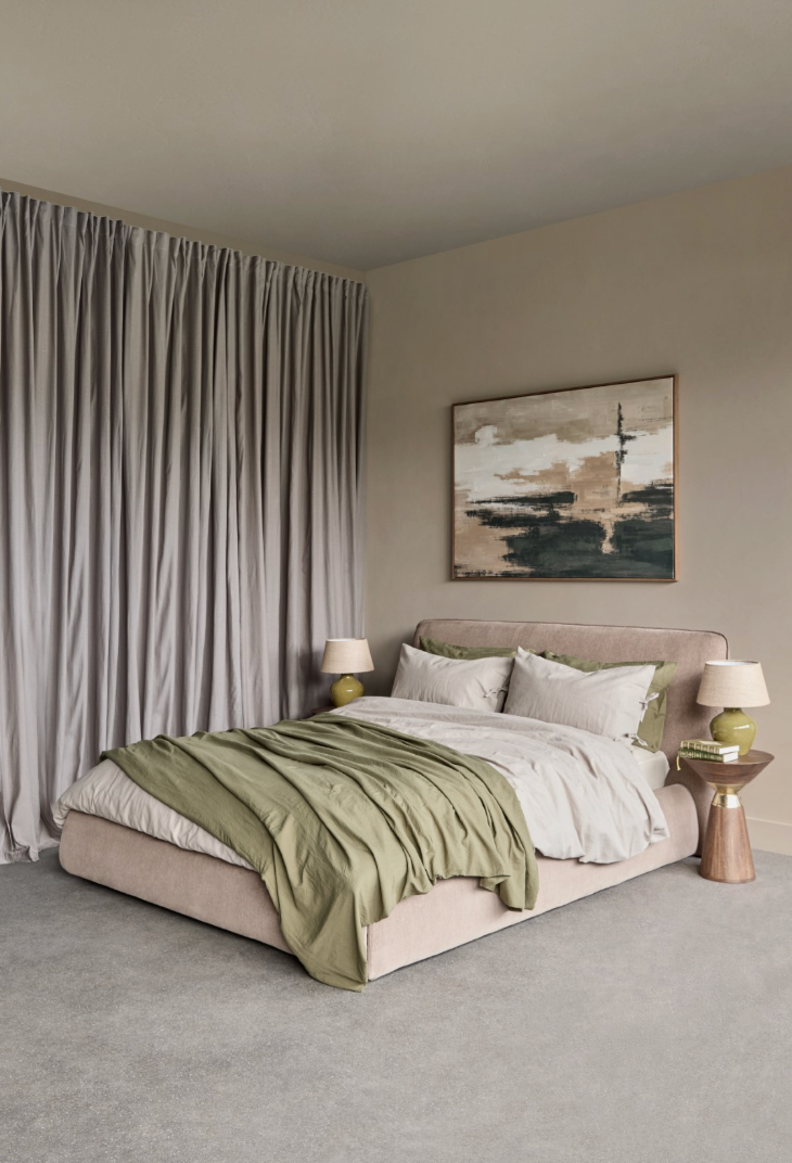 The Winslow Bed – Upholstered 5′ King Size Bed Frame in Soft Brown