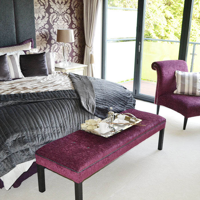 Bespoke Aubergine Chenille Bench With Button Detailing