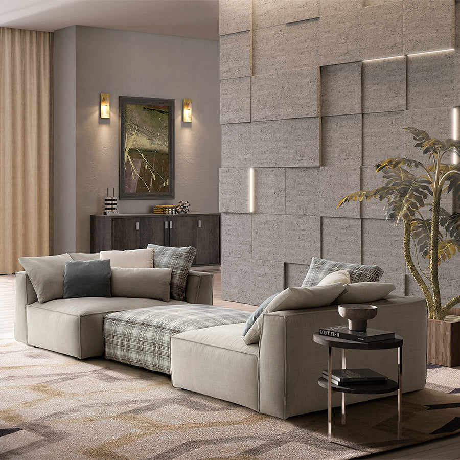 Palmero Cream Fabric 3m Modular Sofa With Footstool | Italian Furniture ...