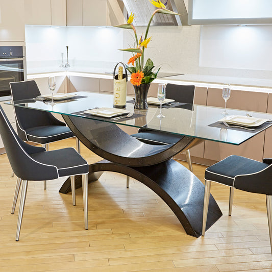 Modena Ammonite Diamond Black Quartz 2m Dining Table