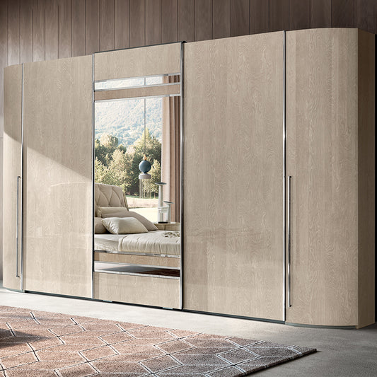 Romeli Ivory Birch Curved 5 Door Mirrored Wardrobe Composition