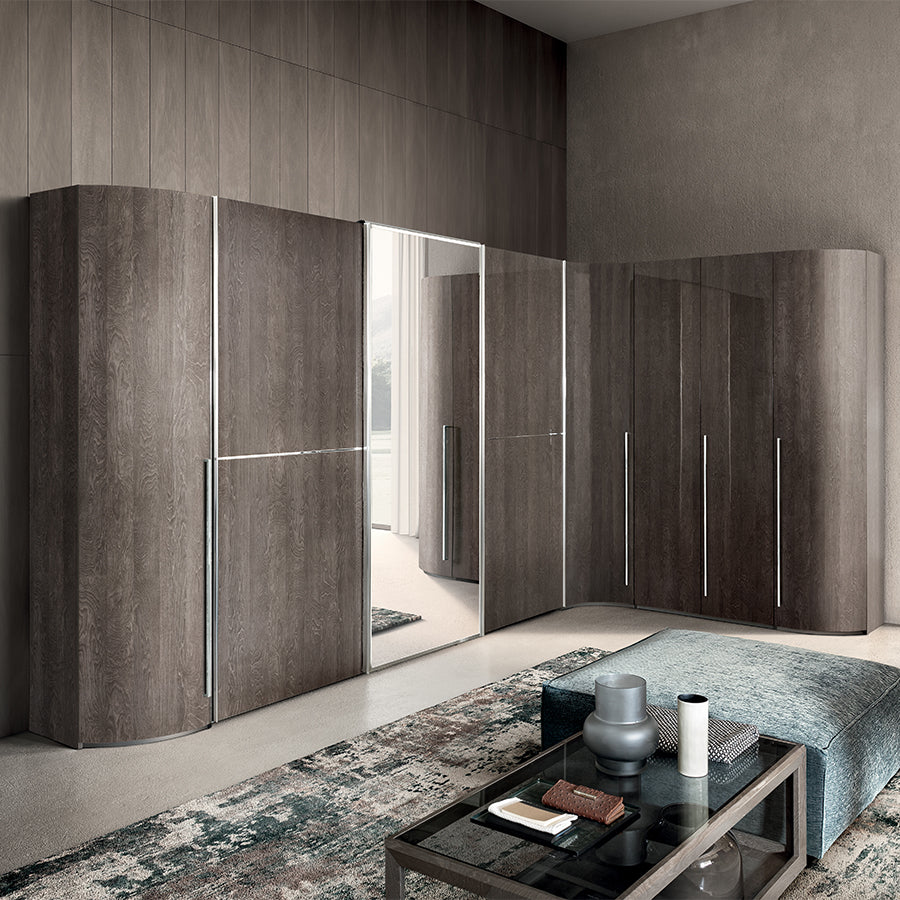 Romeli Silver Birch Curved 8 Door Corner Mirrored Wardrobe Composition