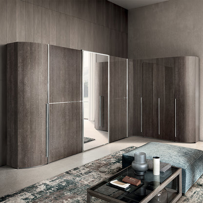 Romeli Silver Birch Curved 8 Door Corner Mirrored Wardrobe Composition