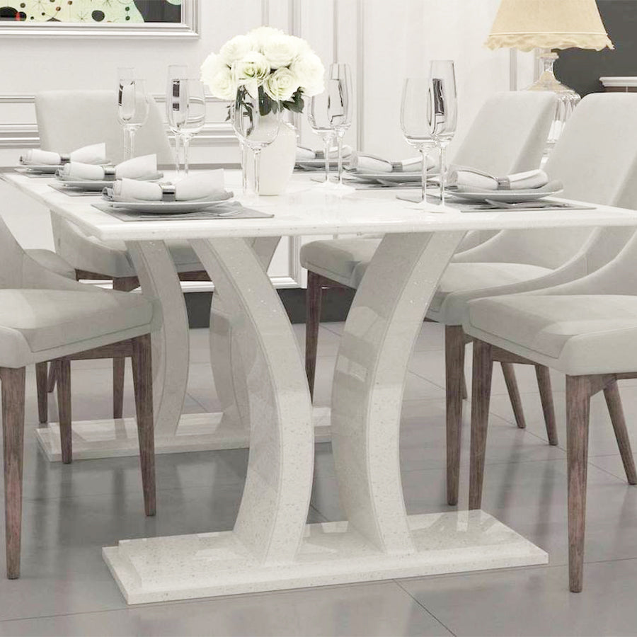 Verona Ammonite Diamond White Quartz Dining Table