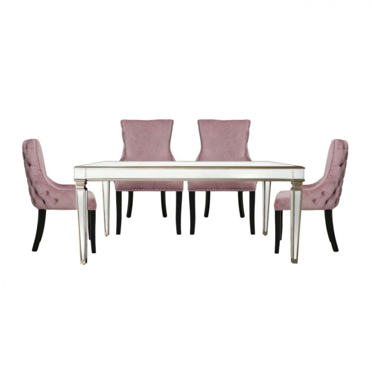 Andreas Champagne Trim Mirrored 5 Piece Set - Pink Chairs